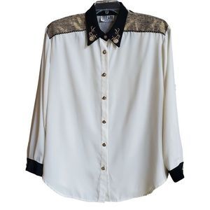 VTG City Girl Cream Button Down Blouse Women's Size XXL/1X